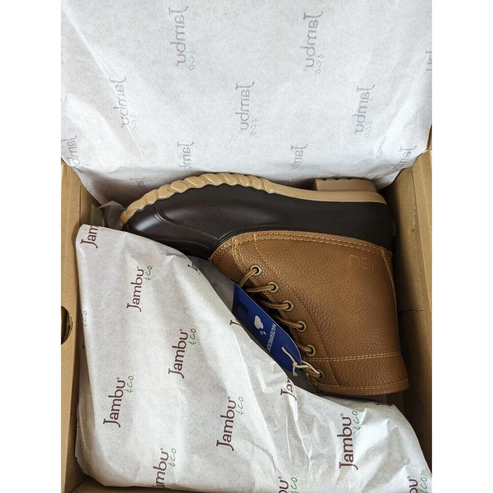 JBU Duck Boots Mens 8 M Maine Waterproof Tan Faux Fur Lined Lace Up Shoes NWB